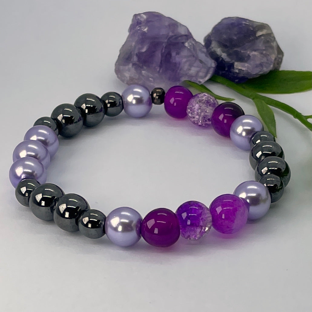 Bracelet G - Agate, Hématite grise